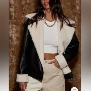 12th Tribe Starla Black Vegan Leather Sherpa Jacket